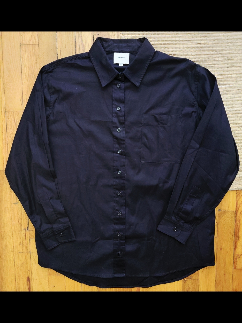 New Never Worn Reformation Unisex Black Long-Sleeve Button Shirt